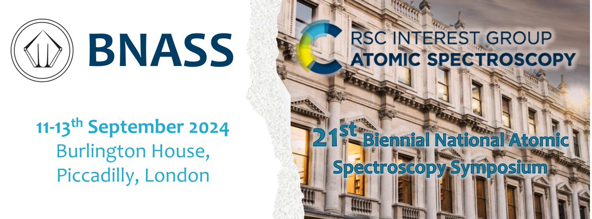 Registration for the 21st Biennial National Atomic Spectroscopy Symposium is open! This year, we'll be at Burlington House, London, home of the @RoySocChem, 11th-13th September. Early-bird registration until 31st July. More info & registration: tinyurl.com/55zxnj9H (1/3)