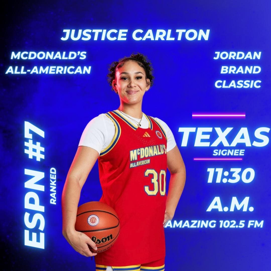 Catch us on @sidelines102.5 FM with our take on sports & more....

Up NXT one of our hometown stars -2024- @texaswbb signee Justice Carlton @jay_mayya 🏀

 @espnw @cfelitesports
#girlsinsports #girlshooptoo #girlswhohoop #hertime #texasbasketball #texaslonghorns  #espn