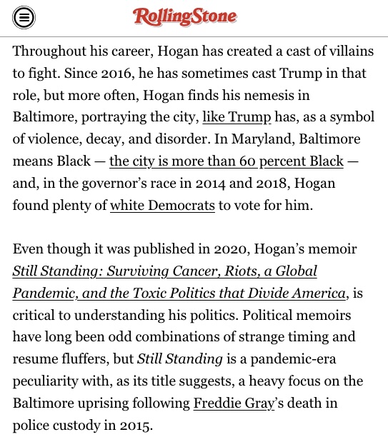 Hogan has long presented himself as a sensible, pragmatic underdog unbound by partisan politics who gets things done. 🔗 rollingstone.com/politics/polit…