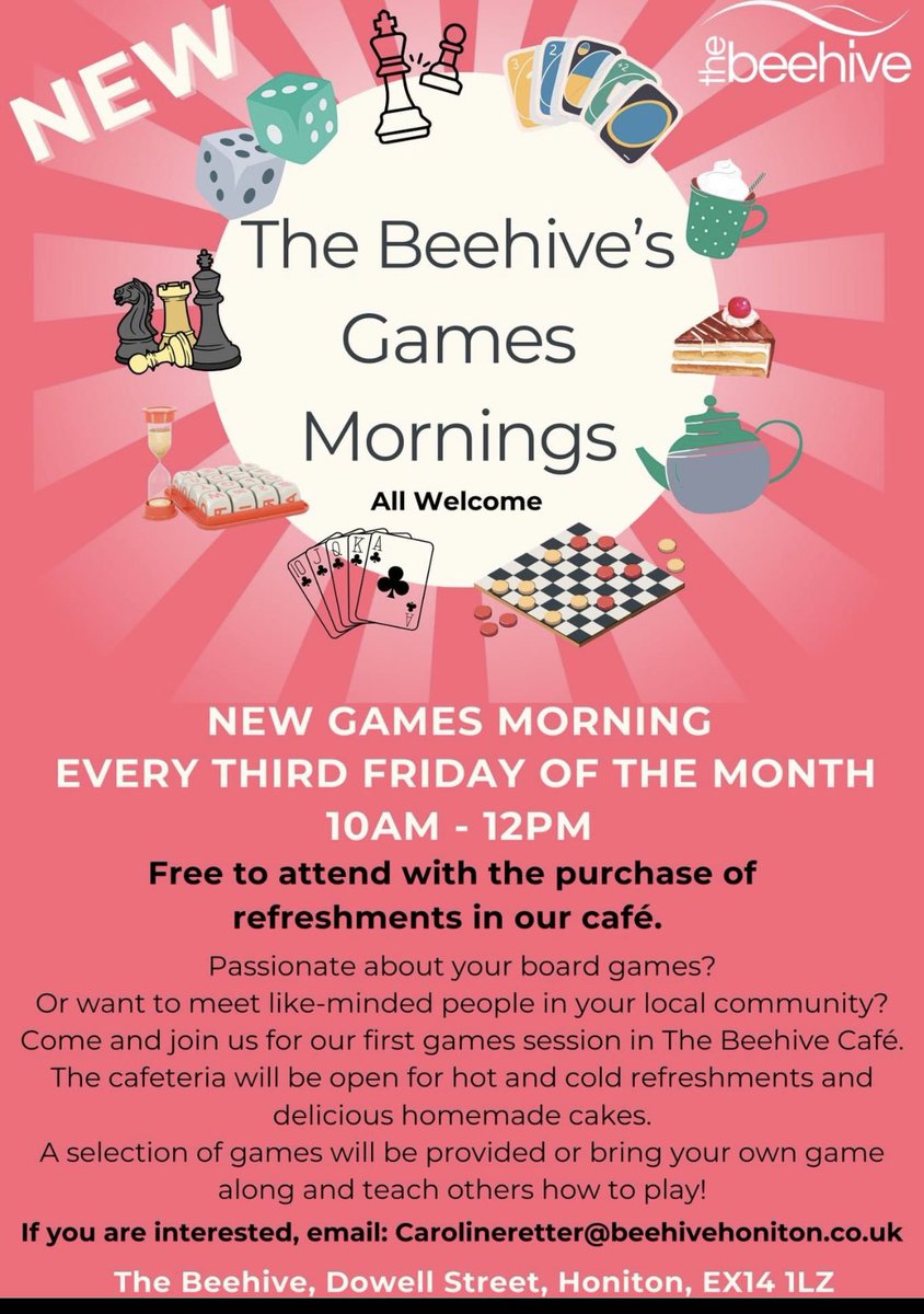 🐝 Join The Beehive. NEW GAMES MORNING every third Friday of the month, 10AM - 12PM! Whether you're a board game enthusiast or just looking to connect with your community, all welcome. Free to attend and Refreshments available for purchase from the cafe. #CommunityFun 🎲👥