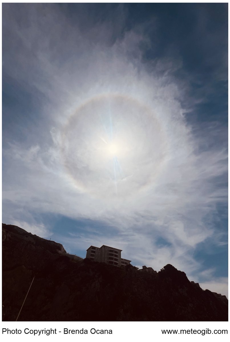 #Gibraltar - 17/04 - as well as that fabulous Levanter cloud today - MeteoGib follower Brenda Ocana snapped this stunning #Solar #Halo - generated by refraction of the sunlight in the ice crystals of today's high cirrus clouds.