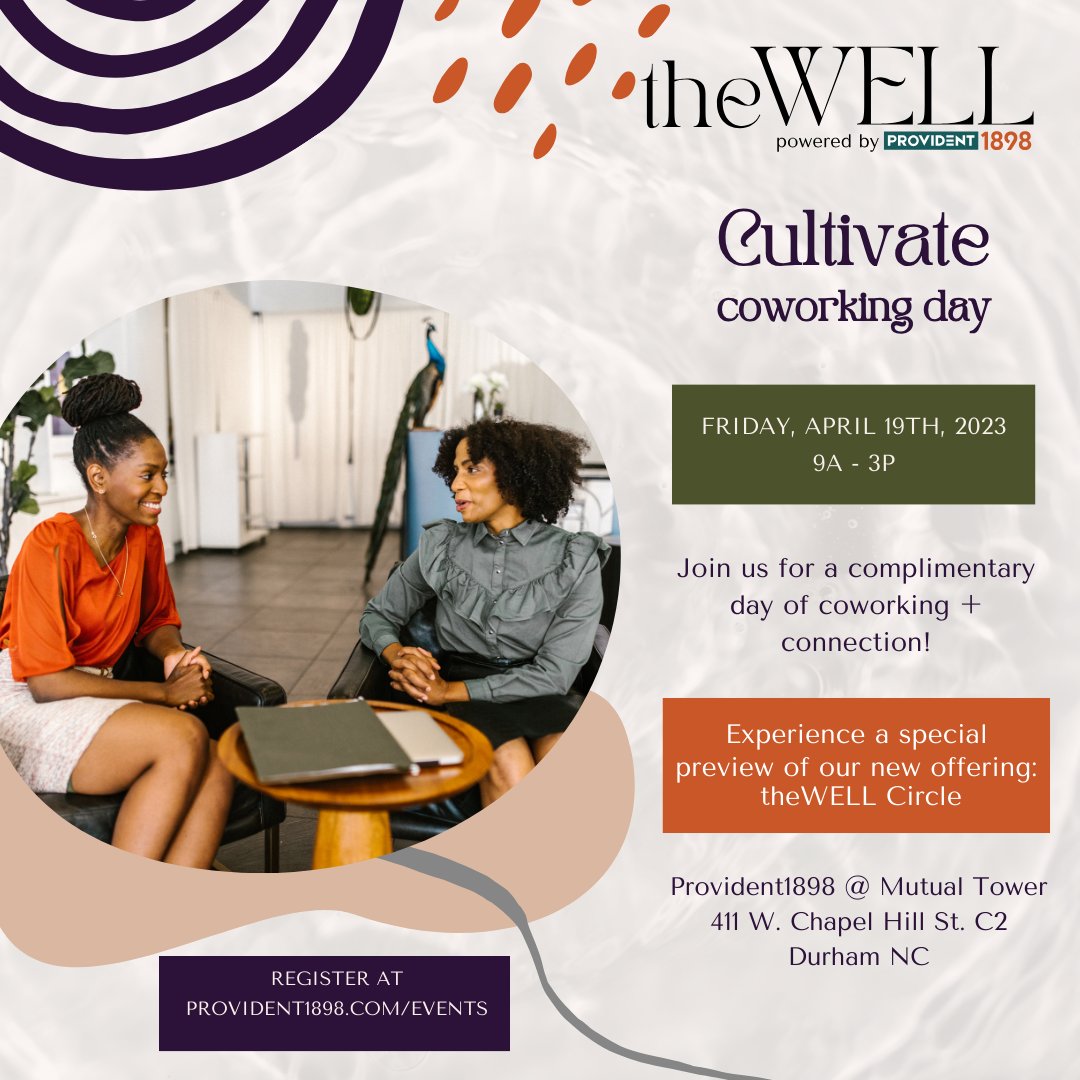 Friday theWELL is hosting a Cultivate Coworking Day! theWELL is inviting you to Cultivate, a free coworking day designed to nourish your spirit. Learn more and register at Provident1898.com/events 

#Repost  #Wellness  #NetworkAndConnect