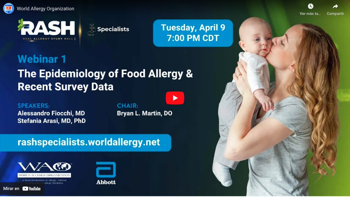 The recording of Webinar 1 of the RASH Program: 'The Epidemiology of #Food #Allergy & Recent Survey Data' with Drs. Alessandro Fiocchi, MD and Stefania Arasi, MD, PhD is available online. To access, register for free in the Program here: worldallergy.org/education-prog…