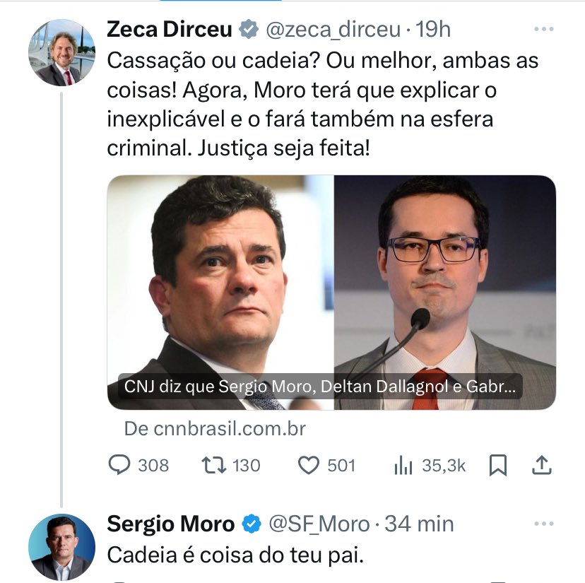 O Senador Sérgio Moro respondendo a um PeTralha safado.