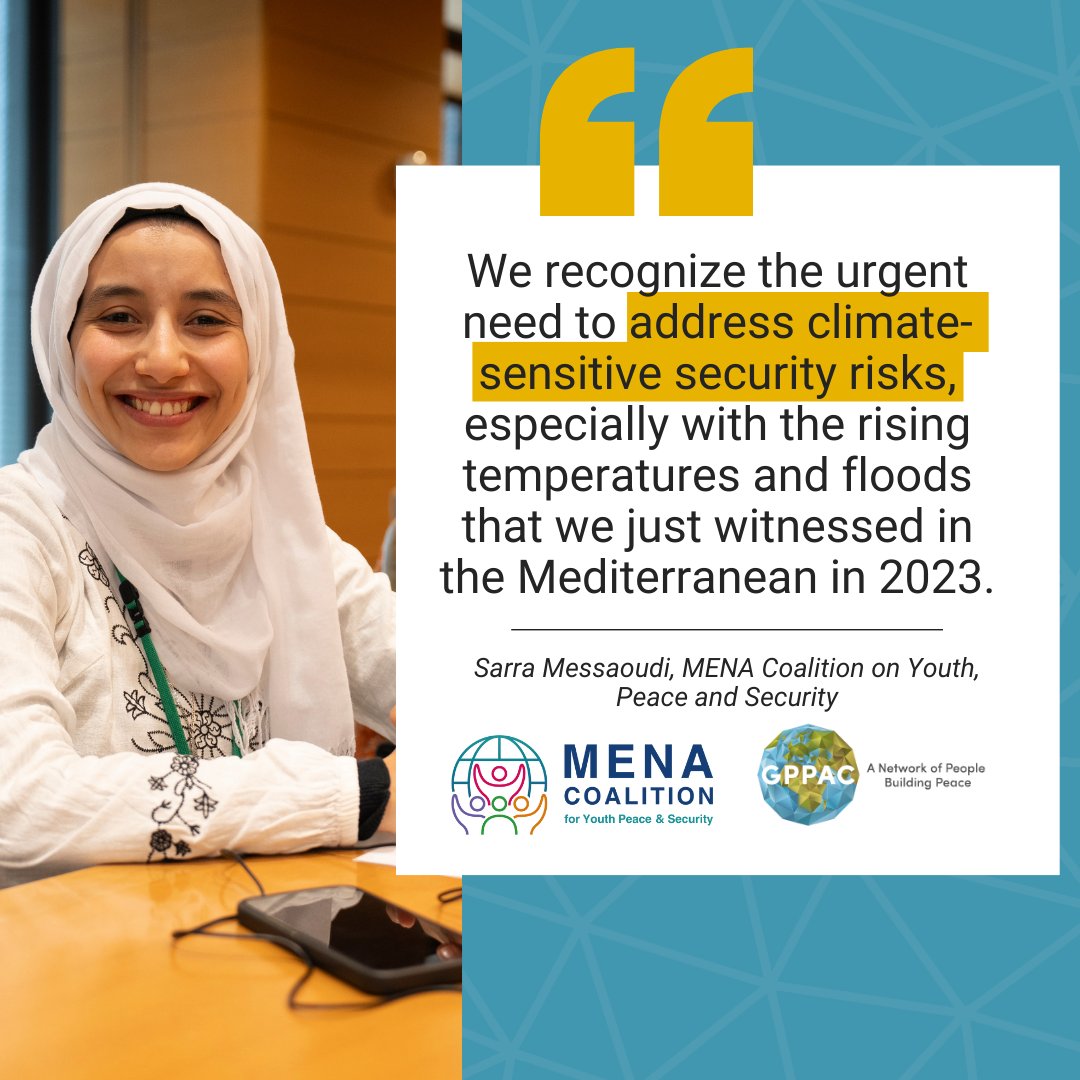 ''The #UNSC should provide normative guidance for climate-sensitive security risks, including with attention to the specifics of the Arab Mediterranean region.'' - @MessaoudiSarra of @mena4yps on the urgent need to address #ClimateSensitive security risks.