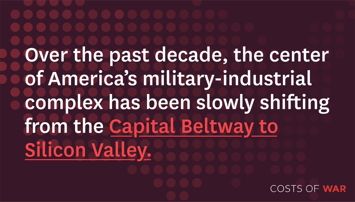 BREAKING: Billions of Pentagon dollars are shifting to Silicon Valley and Big Tech, according to our latest research. The top five contracts to major tech firms between 2019 and 2022 had contract ceilings totaling at least $53 billion combined. watson.brown.edu/costsofwar/pap…