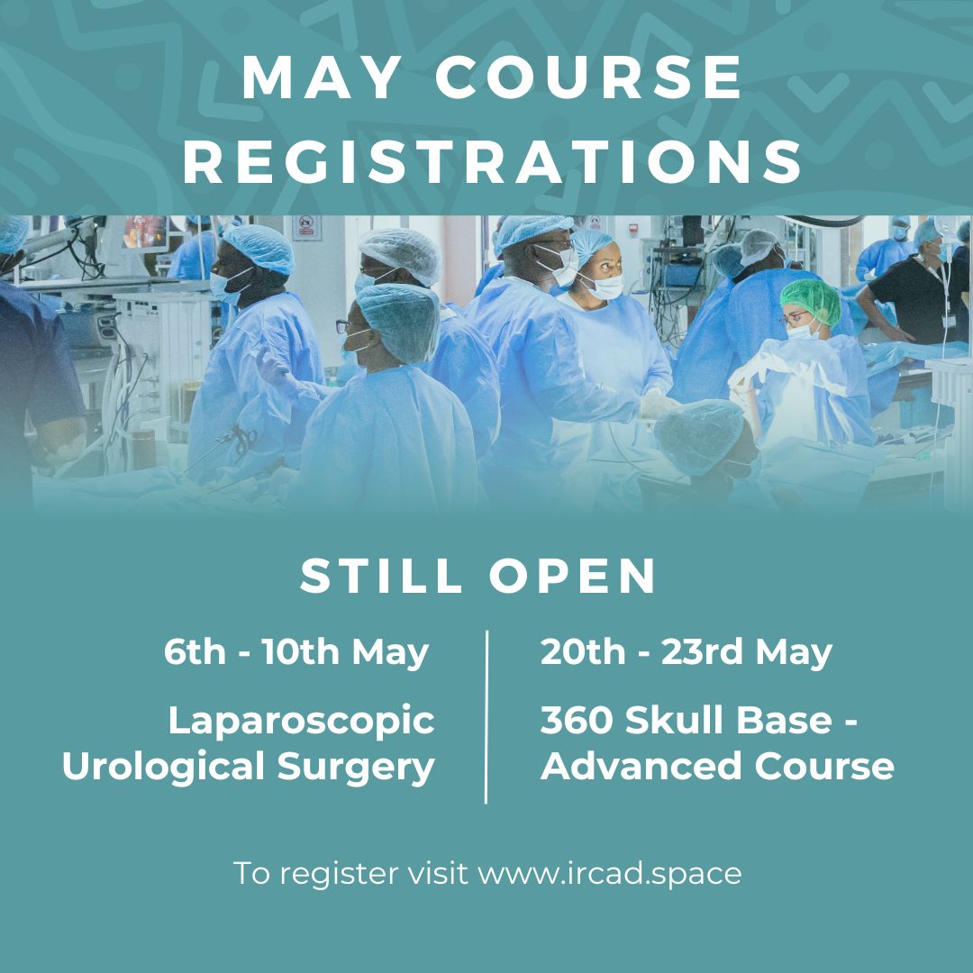 Reminder to register for the upcoming May Courses through our website linked in the bio. Advance your MIS skills in our Laparoscopic Urological Surgery basic course as well as our 360 Skull Base advanced course. #IRCADAfrica #IRCADAfricaTraining #MIS #MISTraining #Surgery #RWoT