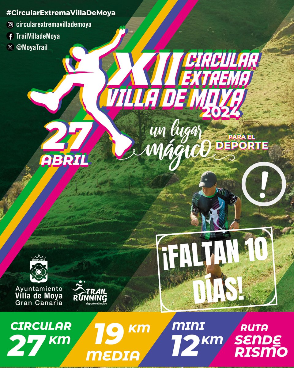‼‼ Comienza la cuenta atrás ‼‼

🏃🏃‍♀️ En sólo 1⃣0⃣días estaremos disfrutando de nuestra XII edición de la Circular Extrema Villa de Moya. Deporte, naturaleza, diversión, convivencia....¿Qué más se puede pedir?

 #circularextremavillademoya2024 #circularextremavillademoya