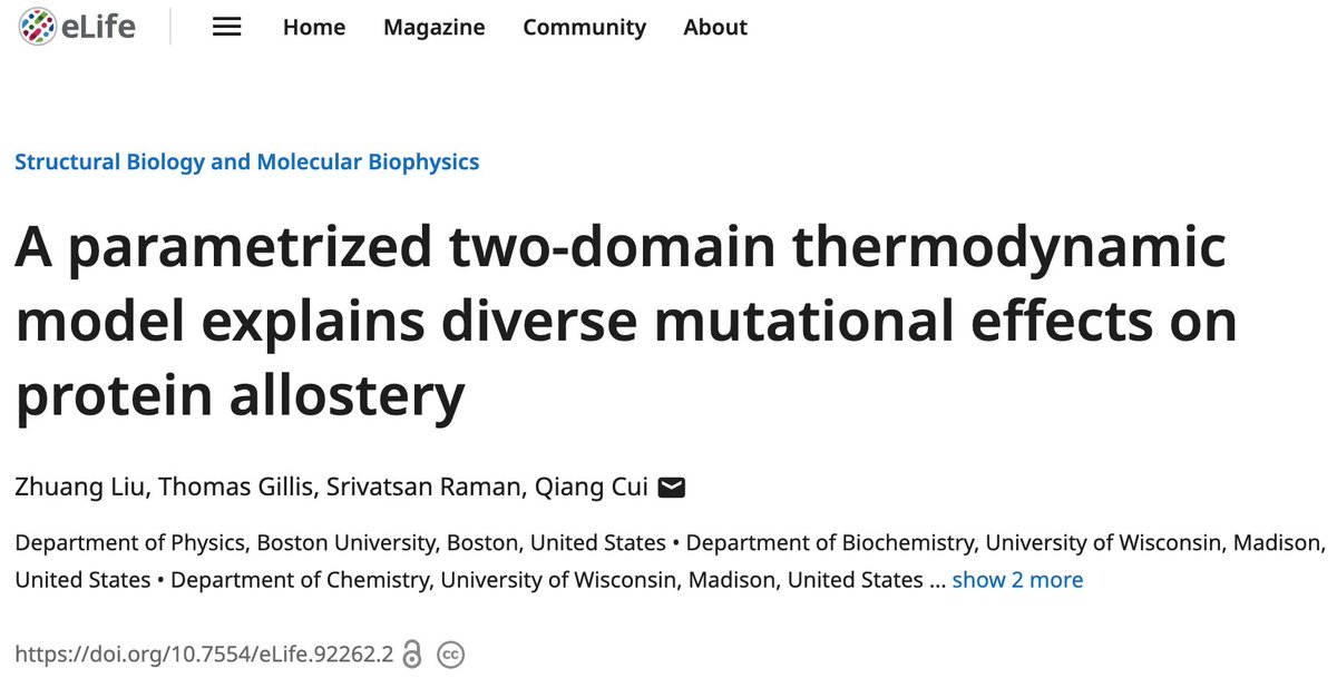 How do we interpret molecular mechanisms of protein allostery from deep mut scan experiments? We have built a generalized thermodynamic model to infer and predict how mutations impact inter-and-intradomain allostery. Great collab with Qiang Cui BU @eLife doi.org/10.7554/eLife.…