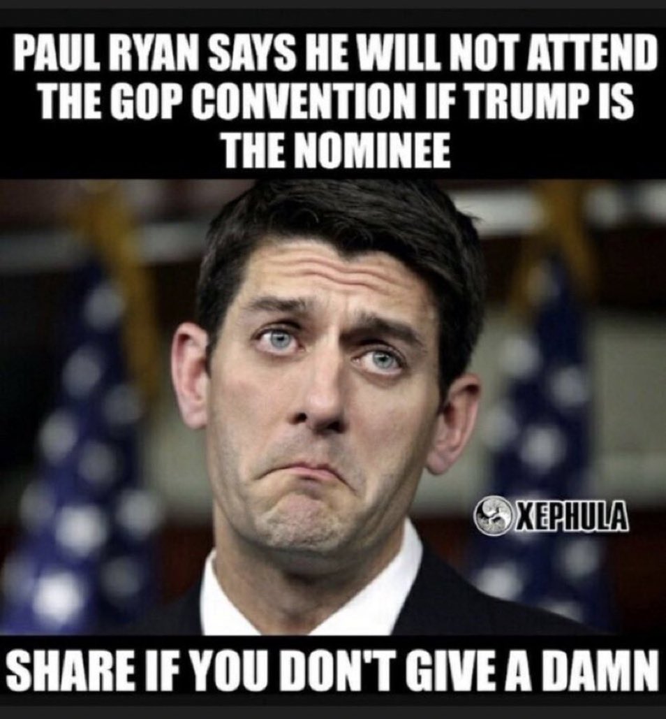 Guess Paul won’t be attending. Does anyone give a crap about traitor, rino Paul Ryan? 🤔
