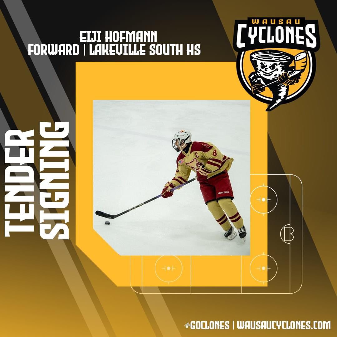 NEWS | Cyclones sign forward Eiji Hofmann from Lakeville South HS to a 2024-25 season tender agreement. #welcometowausau 

Details⬇️
wausaucyclones.com/hofmann/