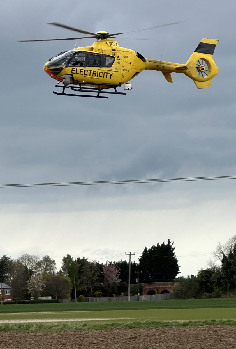 Always enjoy watching them check the lines each year! Serious skill in the wind today! #electricityhelicopter #electricity #utilities #skilledpilot #lincolnshire #powerlines