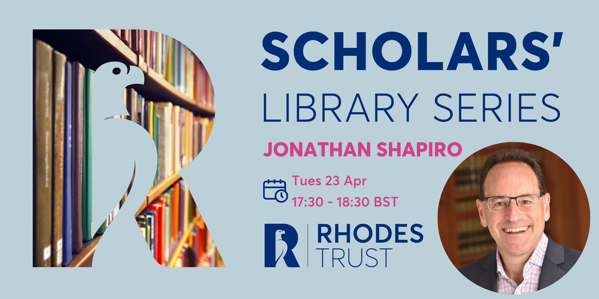 Join us for our next Scholars’ Library event on Tue 23 April! In conversation with fellow #RhodesScholar Lucas Tse, Jonathan Shapiro will discuss his newest book ‘How to be Abe Lincoln: Seven Steps Toward Leading a Legendary Life’. Sign up for free - bit.ly/HowToBeAbeLinc…