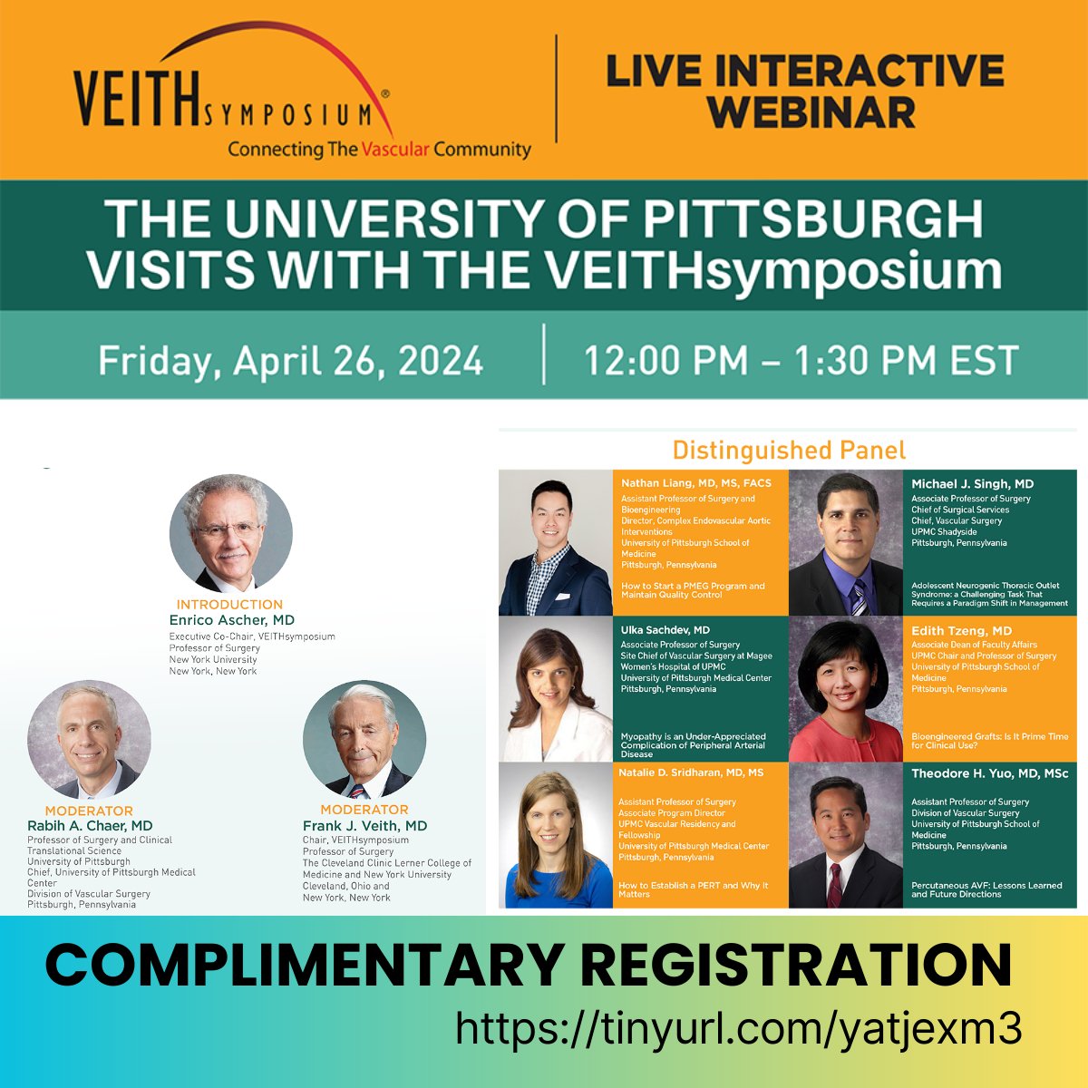 Exciting news! The University of Pittsburgh is heading to the VEITHsymposium. Don't miss this opportunity to join us. Registration is complimentary! #Pittsburgh #VEITHsymposium #VascularSurgery @UPMC @ChildrensPgh @PittHealthSci @DeptVetAffairs @PittCCM @PittVMI @UPMC_Vascular