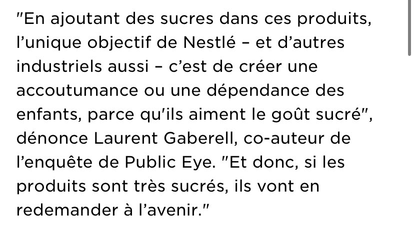 Nestlé se targue de ne pas ajouter de sucre dans ses préparations pour bébés distribués en Europe. En Afrique où Amérique du Sud, ses produits contiennent en revanche du sucre ajouté à très large échelle. Enquête accablante de Public Eye. rts.ch/info/monde/202…