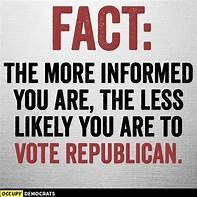 The Republicans need to keep people uninformed and as close to illiterate as possible, they know an educated public will reject them. It's why they are banning books & restricting courses that encourage free thinking. Do you agree that the GQP wants to keep ppl dumb & ignorant?