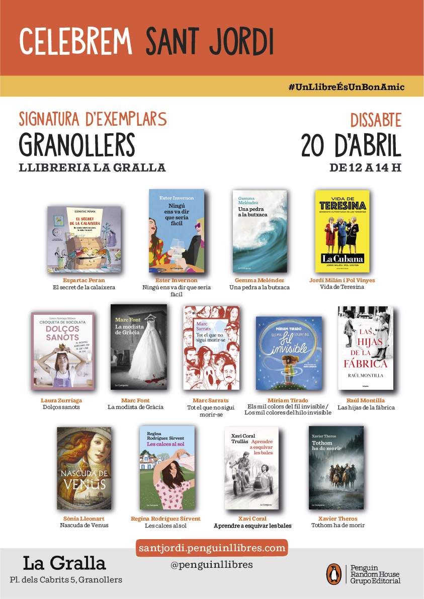 raulmontillacor's tweet photo. 📢El sábado 20 de abril estaré en las librerías @lgralla de Granollers y en @LaLlardelLlibre de Sabadell firmando ejemplares de 'Las hijas de la fábrica', junto a otros autores de @penguinlibros. Las dos librerías además son magníficas... ¿Nos vemos? https://t.co/TrtDZF1vpk