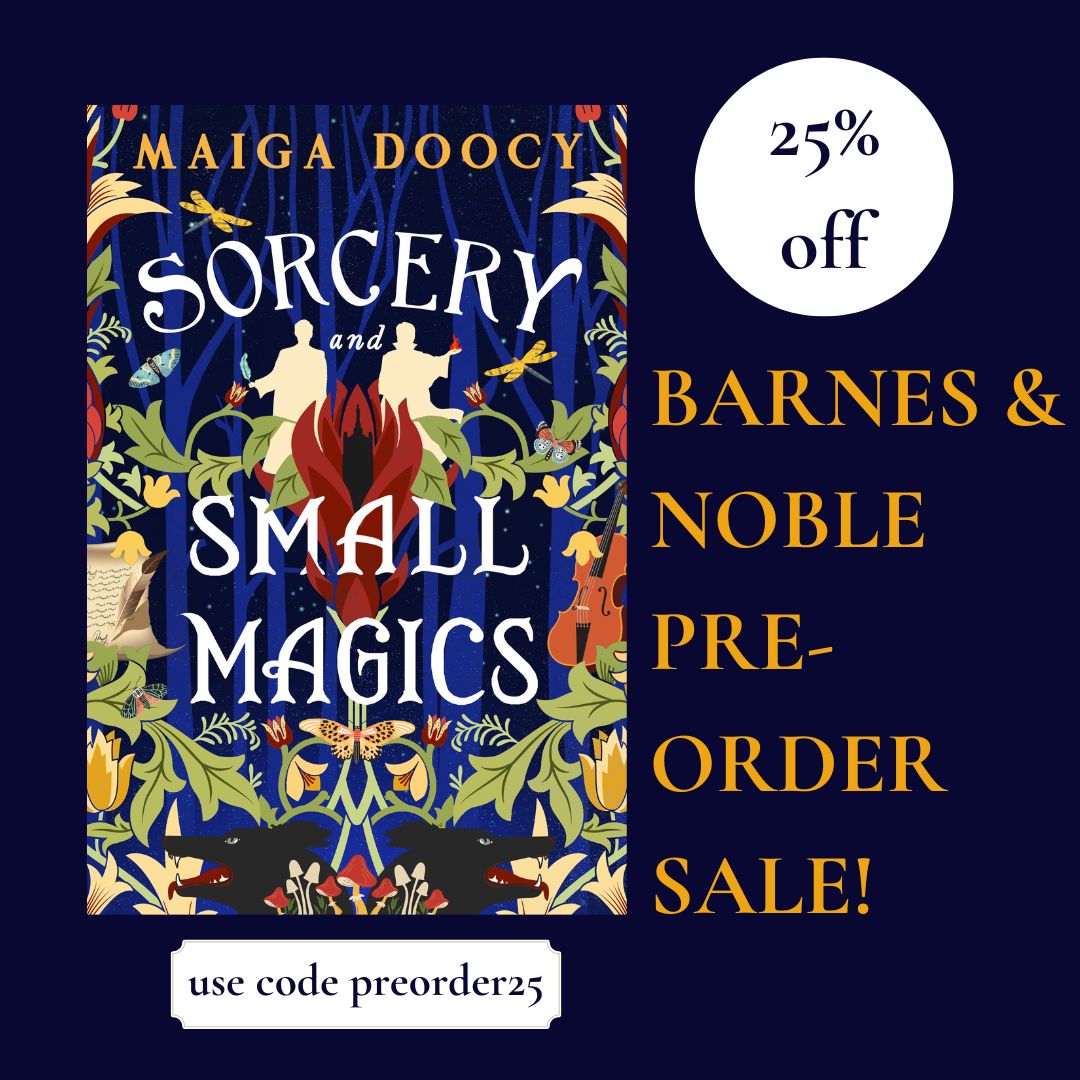 B&N is having their preorder sale which means you can get SORCERY AND SMALL MAGICS for 25% off from April 17-19th! So if you like the sound of rivals going on a whimsical adventure, getting stuff on sale, and making this author very happy, now's the time for a little book buying!