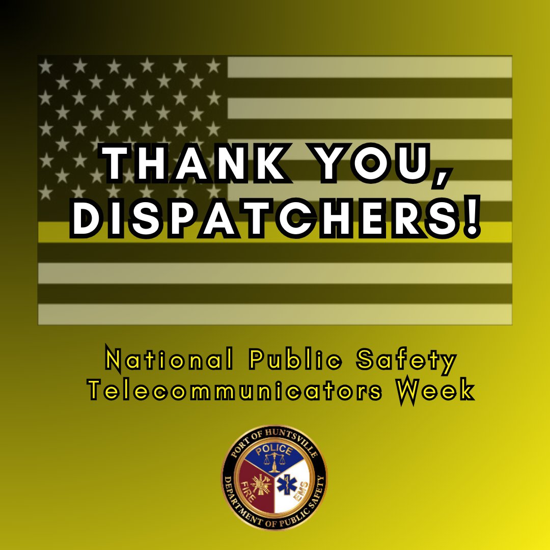 It's National Public Safety Telecommunicators Week and we want to say a big THANK YOU to your dispatchers at the Port of Huntsville!

Thank you for serving our community, passengers, and public safety personnel 24 hours a day, seven days a week!

#ThankYOUDispatchers
