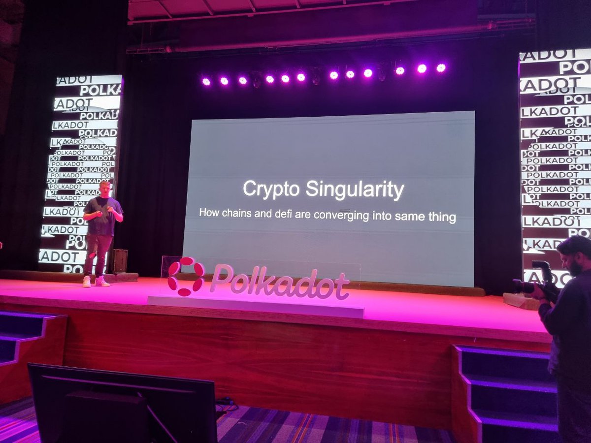 HydraDX Co-founder @GregusJakub on stage at @PolkadotNowInd during @token2049 discussing the 'Crypto Singularity' and why we build on @Polkadot