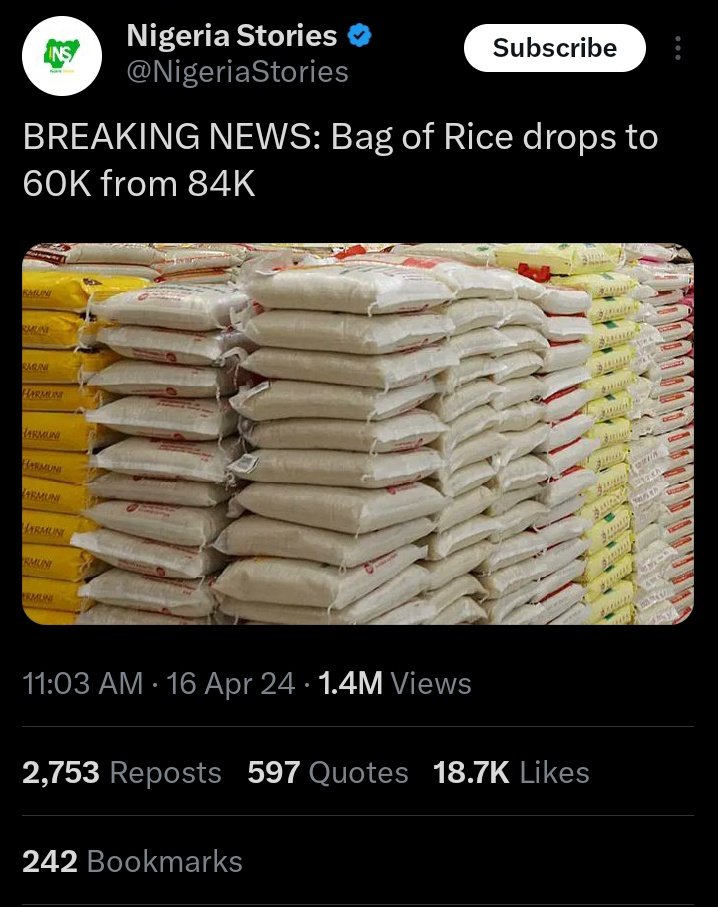 Nigerians please help us confirm this. How much is rice in your area