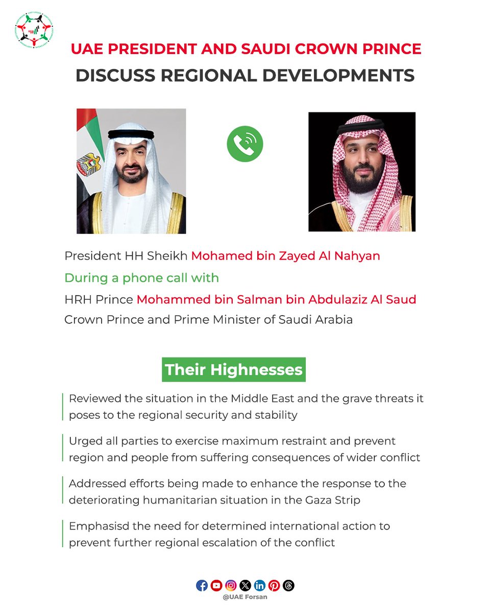 #UAE President and Saudi Crown Prince Discuss Regional Developments #SaudiArabia @MohamedBinZayed @UAEEmbassyKSA