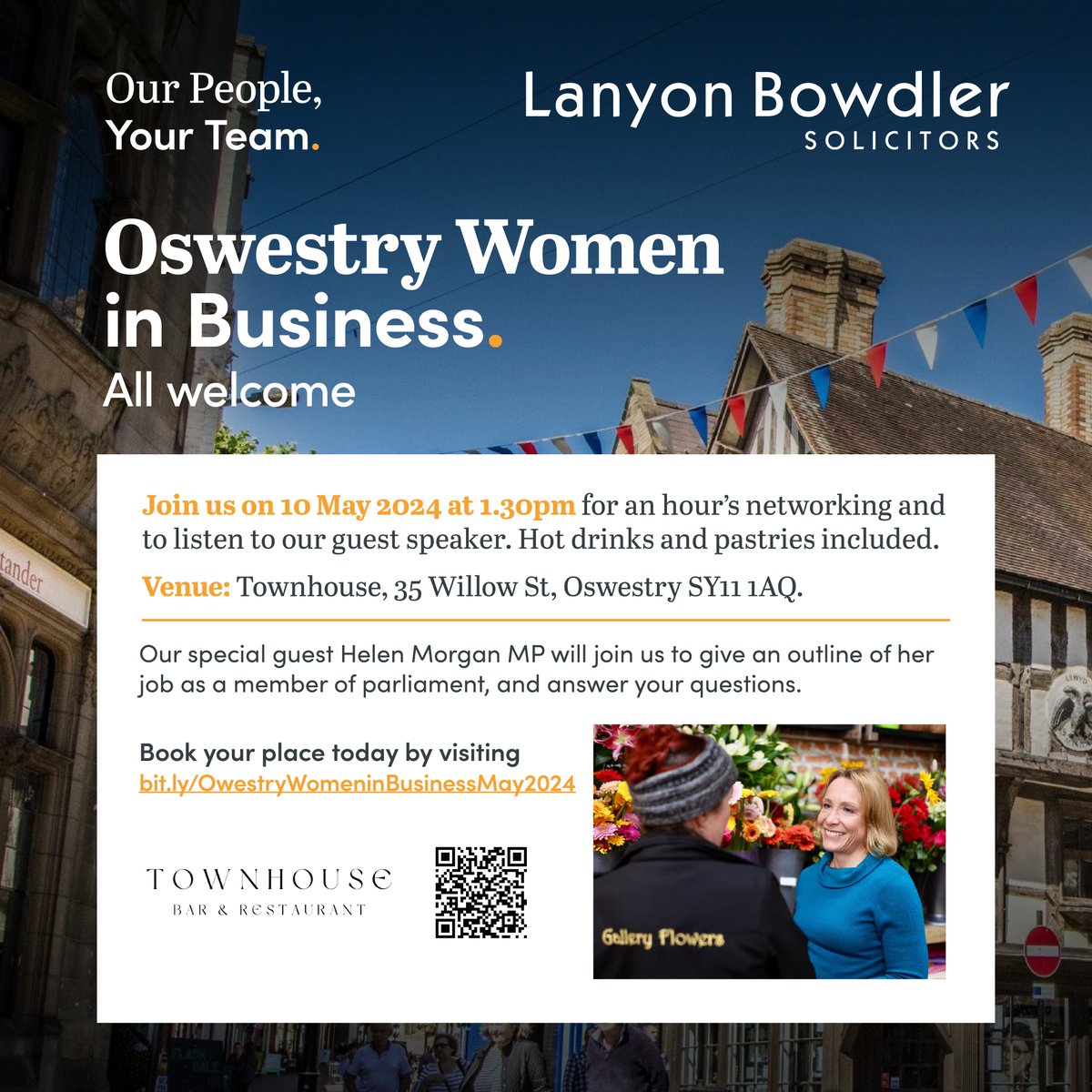 Join us for the launch of our free networking event called #Oswestry Women in Business on 10 May 1.30pm – 2.30pm at The Townhouse for an hour’s #networking and to listen to our guest speaker Helen Morgan MP for North Shropshire. Book your places here👉 lnkd.in/eA8PeDKe