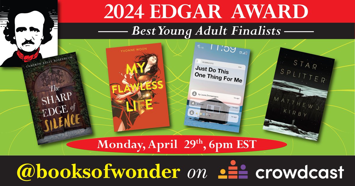 Register today for @BooksofWonder panel with the finalists for Best Young Adult! #Edgars2024 crowdcast.io/c/2024-edgar-a…