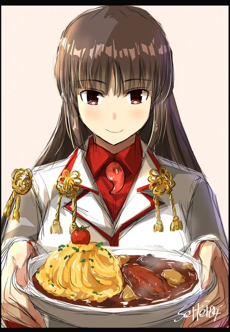 護衛艦「いずも」の名物ドレスオムカレーは飛鷹さんにお任せしたい。#艦これ版深夜の真剣お絵描き60分一本勝負 #艦これ版真剣お絵描き60分一本勝負_20240417 #海自カレー 