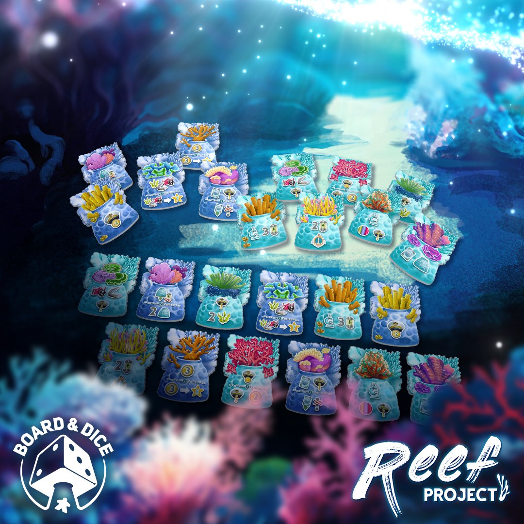 BoardAndDice's tweet photo. Crewmates, are you ready for the first Reef Project images? You were super excited after seeing the cover, and it’s high time to show you more 🪼🪸
Look at the game board and other components of this coral beauty and tell us what you think! https://t.co/BfqPUhzXVt