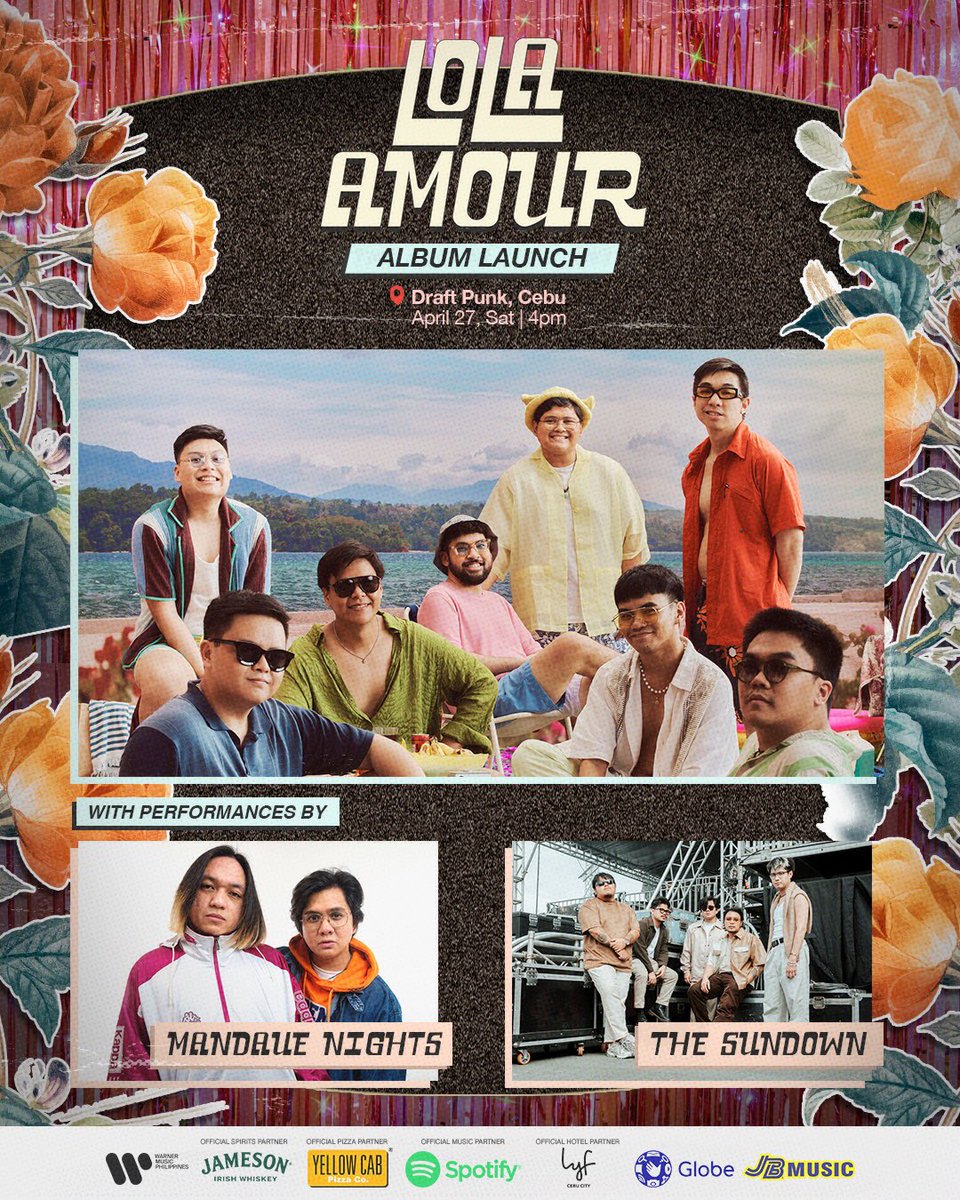 Happy to share our lineup for our Album Launch in CEBU! Mandaue Nights and The Sundown will be joining us on stage on April 27 ✨ Note: Tickets are sold out and walk-ins are not available #LolaAmourTheAlbum