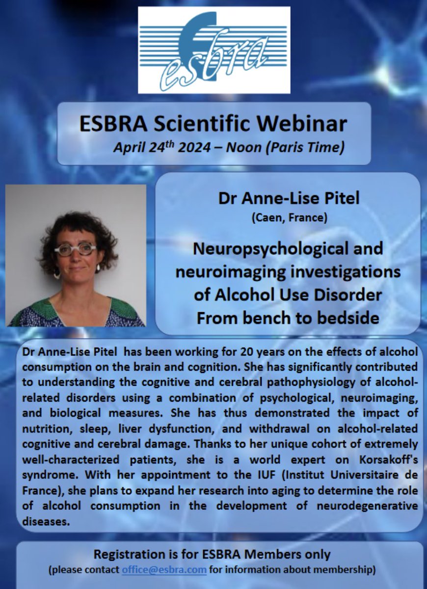 On 24 April we continue our series of webinars with a hot topic « Neuropsychological and neuroimaging investigations of Alcohol Use Disorder: From bench to bedside » Register here u-picardie-fr.zoom.us/meeting/regist…