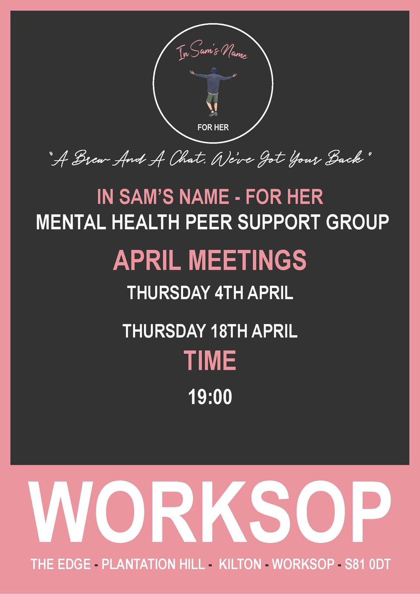 A double header today and tomorrow for In Sam’s Name For Her groups in Ollerton and Worksop.

If you’re free tonight or tomorrow why not come along to one of our meets.

Keep an eye out for updates on our meets.

#mentalhealth #ollertontownfc #worksoptownfc #bassetlaw #alreytbod