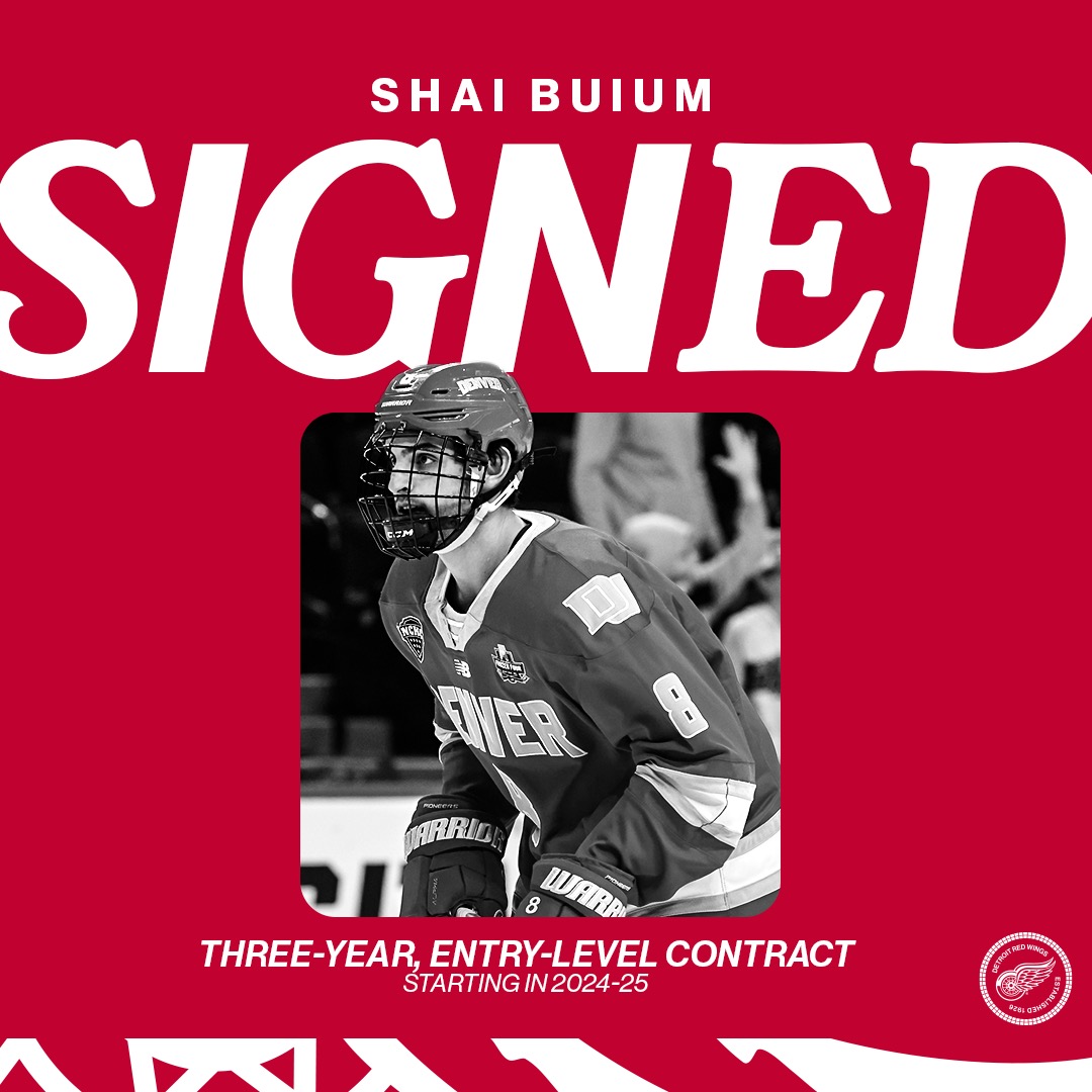 UPDATE: The #RedWings today signed defenseman Shai Buium to a three-year, entry-level contract beginning with the 2024-25 season. Buium will report to the AHL’s Grand Rapids Griffins on an amateur tryout for the remainder of the 2023-24 season. Details: bit.ly/BuiumELC