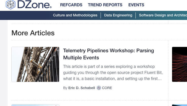 Featured on the @DZoneInc front page, Parsing Multiple Events with @fluentbit article based on my Telemetry Pipelines #Workshop, get busy with #cloudnative #observability today! #o11y dzone.com/articles/telem…