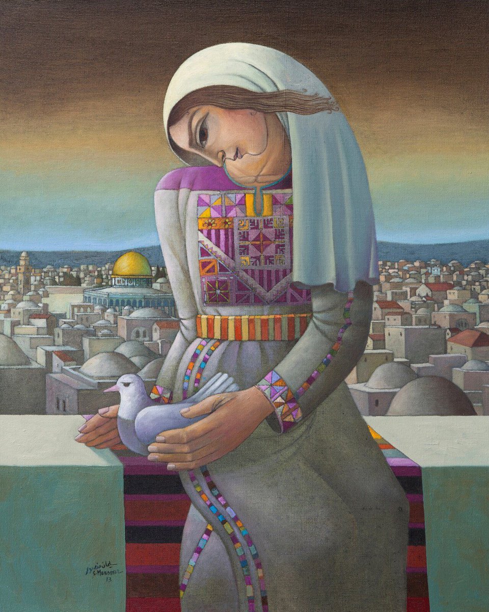 WOMAN WITH PIGEON, Sliman Mansour, 2013