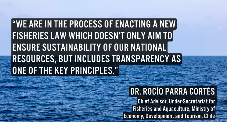 #Transparency is important for economic development, employment and food security, said @rocioparra, making clear that Chile sees it as a priority over the coming decades. This includes through joining the @FisheriesTI standard.