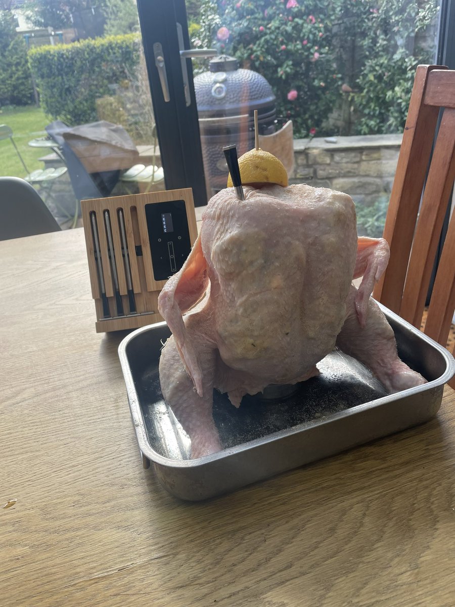 Beer can chicken for tea. Well soup can with aromatics up its arse.