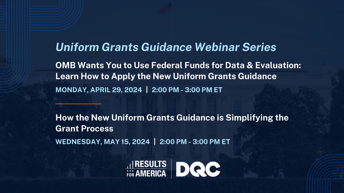 Join @Results4America and the @EdDataCampaign as we host @WhiteHouse and state and local government leaders for 2 webinars digging deeper into the changes and potential in the new Uniform Grants Guidance. 📅 RSVP today: 4/29: bit.ly/4-29Registrati… 5/15: bit.ly/5-15Registrati…