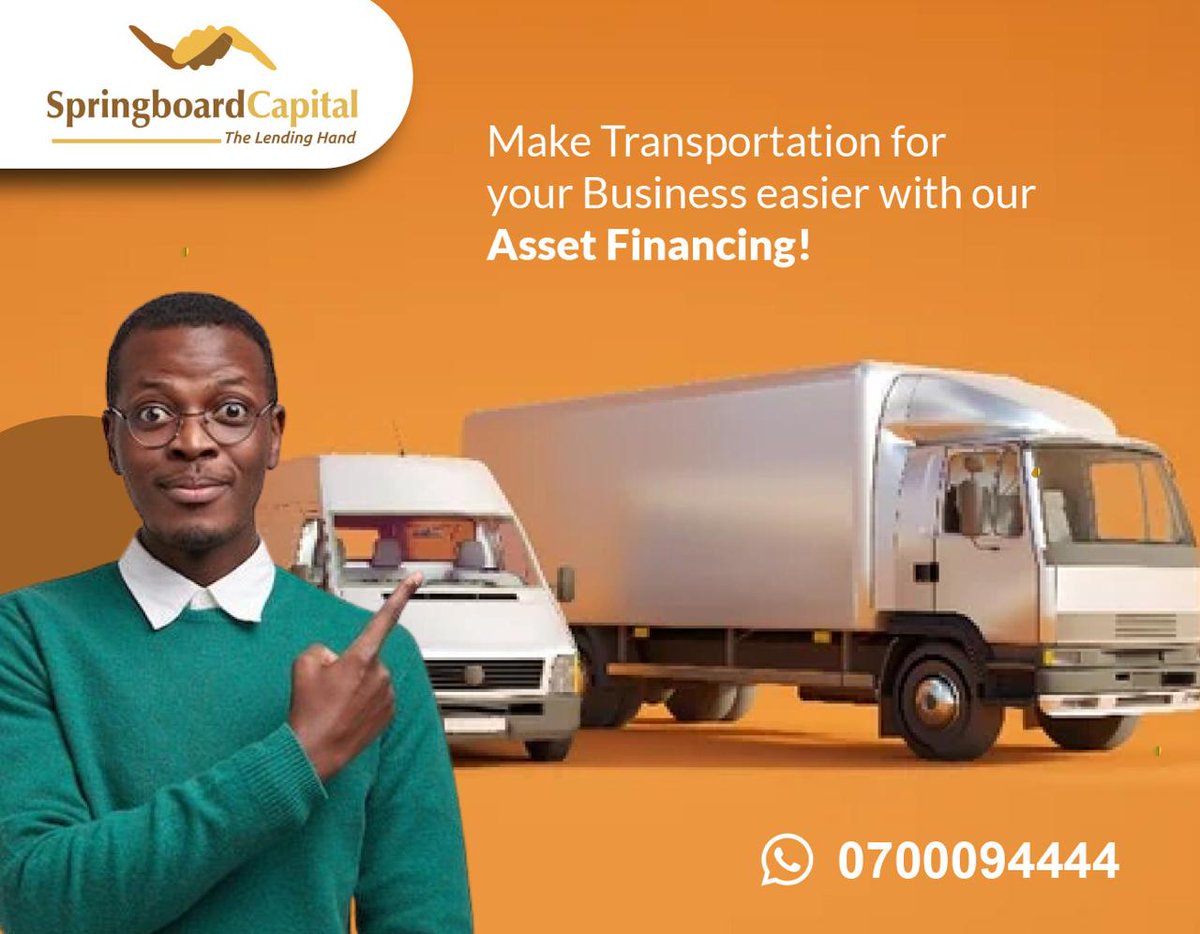 Need products transported to your customers conveniently?🛻🚛 Attain the necessary transportation vehicles through Springboard Capital's Asset Financing today. Visit our website: springboardcapital.co.ke/asset-financin… or #WhatsApp 0700094444 to apply. #SBC #AssetFinancing #Loan #LogbookLoan