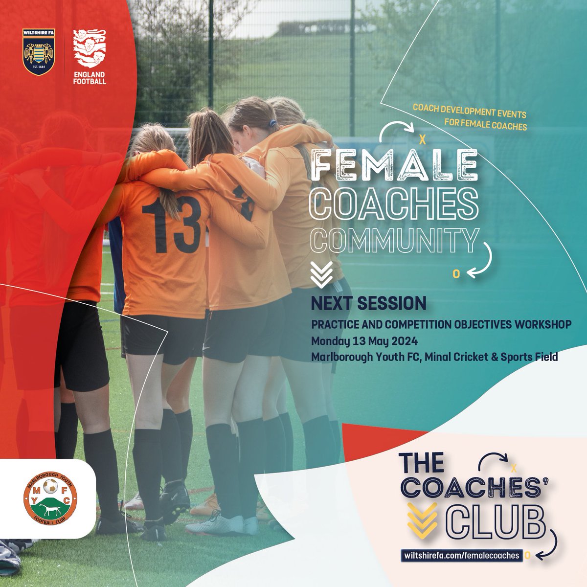 NEXT SESSION!! 🏃‍♀️ Female Coaches Community ⚽️ Practice and Competition Workshop 📆 Mon 13 May ⏰ 7 - 9pm 📍 @MarlboroughYFC, Minal Cricket and Sports Field, Mildenhall, Marlborough SN8 2NZ wiltshirefa.com/news/2024/apr/… #FemaleCoachesCommunity #WiltshireFootball