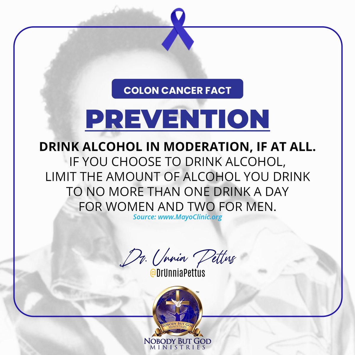 'Protecting Your Gut Health: The Importance of Colon Cancer Prevention”. I hope this
message will bless and inform you throughout this day. @DrUnniaPettus
#WednesdayWellness
#WednesdayInspiration
#WednesdayMotivation
#DrUnniaInspires
#ColonCancer
#CRCSM
#NobodyButGodMinistries