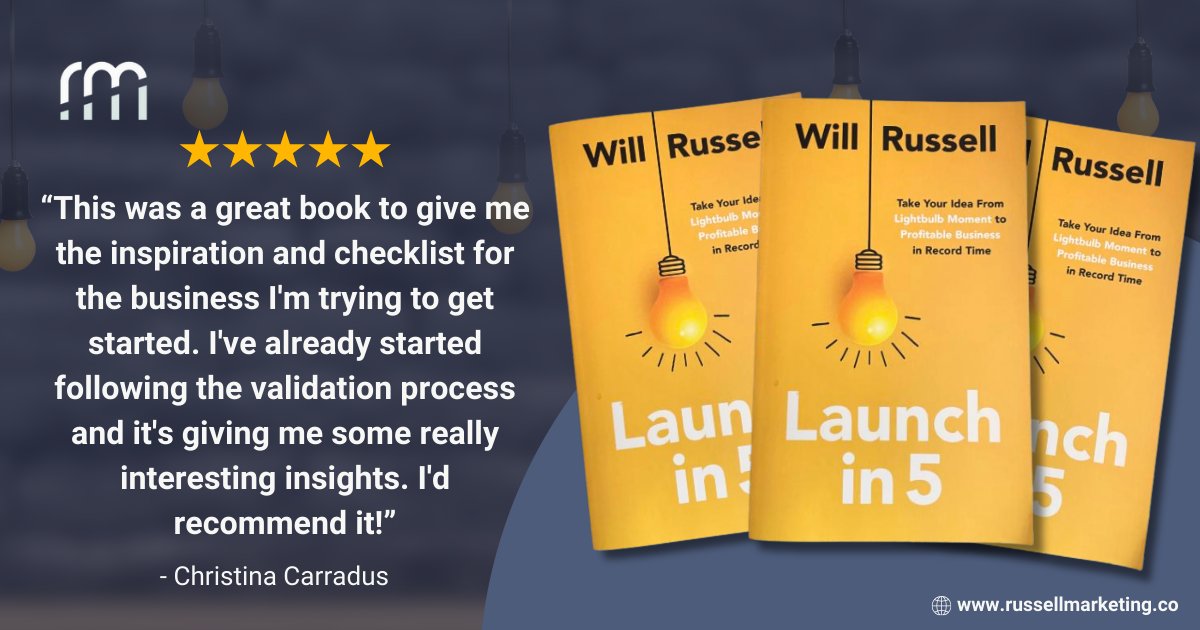 Thank you for another 5-star rating!

If you're also looking for inspiration and guidance for your startup journey? Look no further! 

Here's the link where you can order your copy > amzn.to/3rNvQmZ

#russellmarketing #launchin5 #startupguide #startup #businessbook