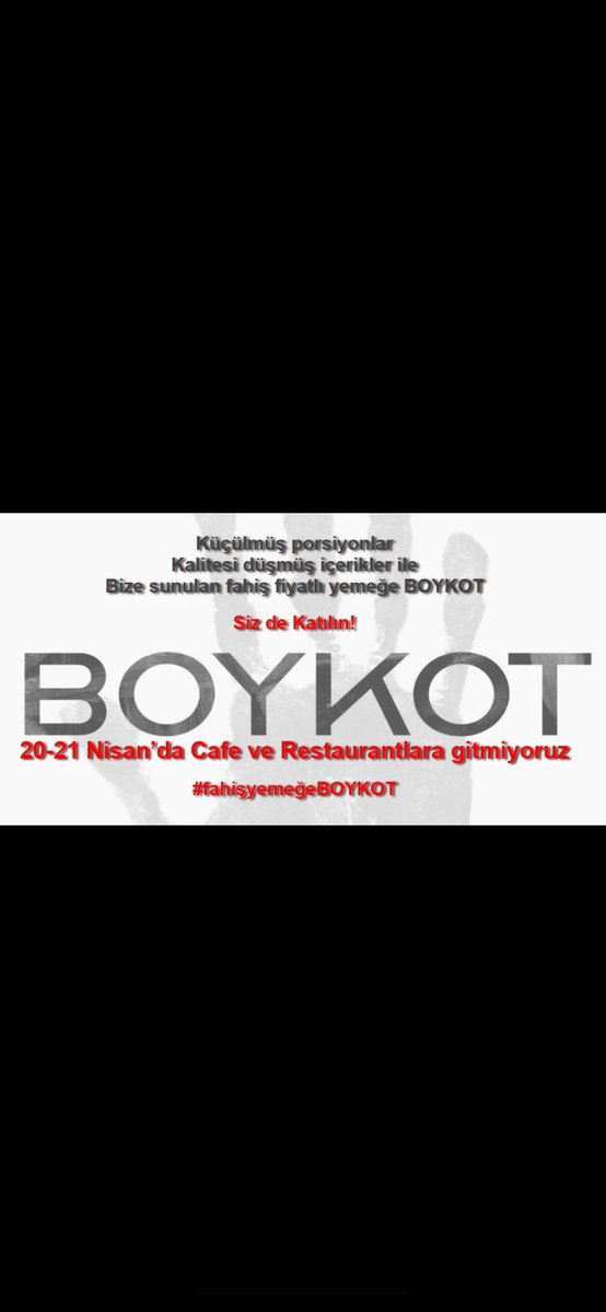 Çok doğru bir karar ve doğru bir eylem. Restaurantlardaki kalitesiz porsiyon + fahiş fiyatların enflasyonla, artan maliyetlerle vs. açıklanamayacağı bir evredeyiz çünkü. Düpedüz insanlık suçu işleniyor.  #fahişyemeğeBOYKOT