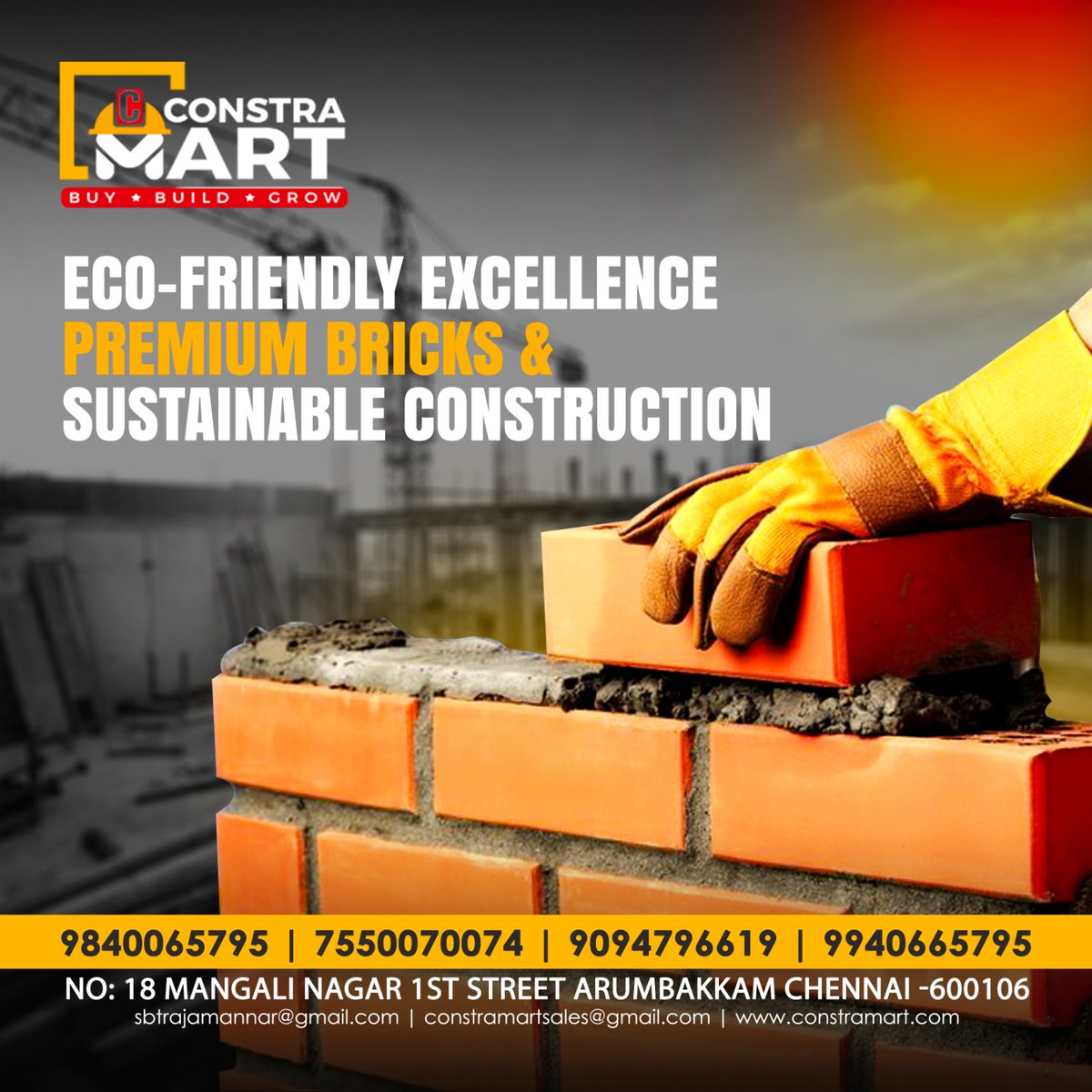 constramart2's tweet photo. Earth-conscious bricks🧱 and sustainable construction solutions🏘️ for a greener, resilient future🌍. Building responsibly, together.🤝💯

Get in touch with us today! 📞
Constramart
No:18 Mangali Nagar 1st Street Arumbakkam, Chennai-600106.
7550070074 | 9940665795 | 9094796619 https://t.co/vFi1LQuodf