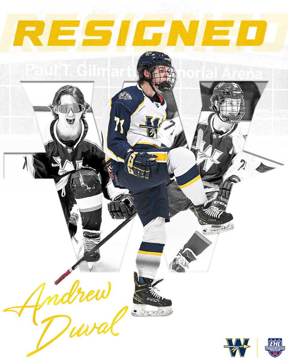 DUVY IS BACK! The Valley Jr Warriors are pleased to WELCOME BACK Andrew Duval to the family!

Duval is a forward from Tewksbury, MA. After tearing up the EHLP, with 27 points in 16 games, Duval earned a permanent spot with the EHL squad.

 #OTOF