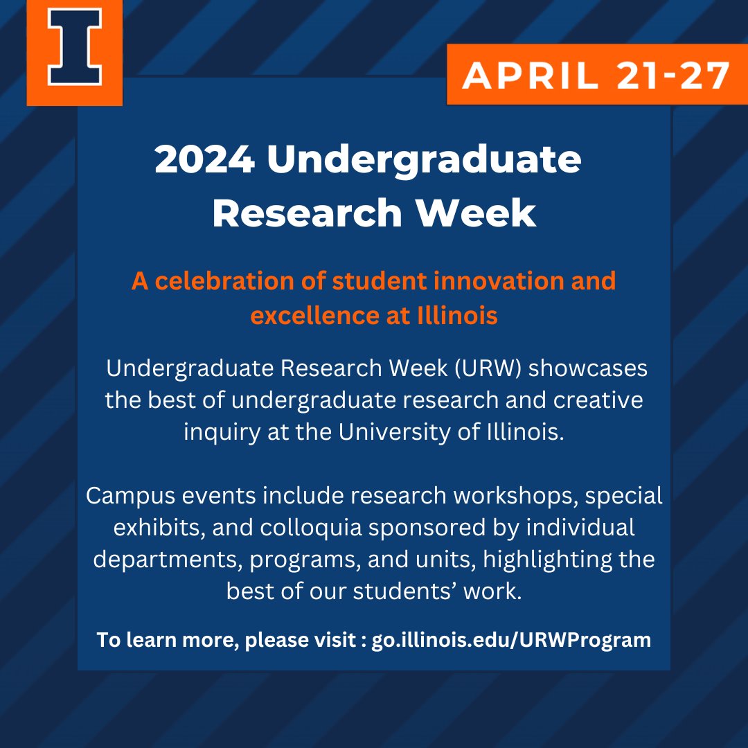 We're excited to highlight research at the University of Illinois! The buzz has started with research events leading up to next week's official Research Week! 💙

Be sure to visit our website and social media for updates on upcoming events!

#URW2024 #WeAreResearch #WeAreIllinois