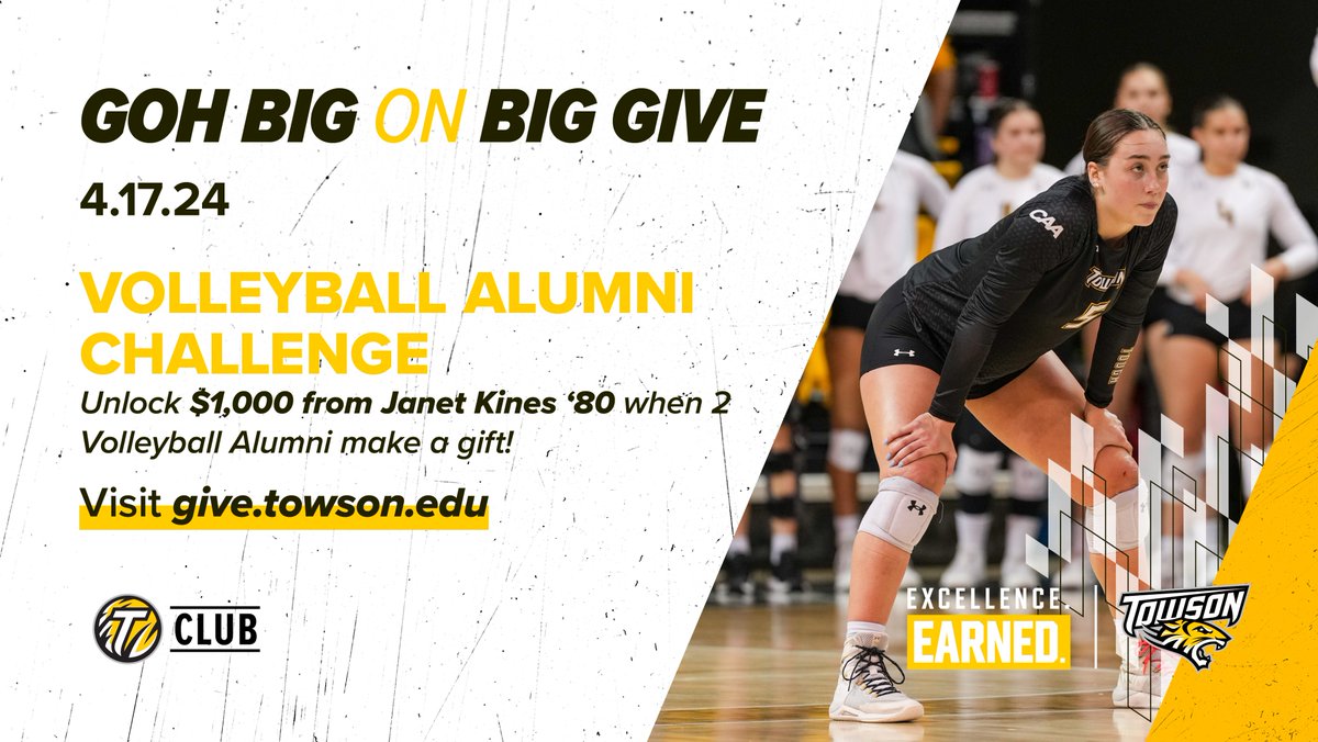 🚨Attention Volleyball Alumnae🚨 Help unlock an additional $1,000 by beating last year's donor number of 1! #GohBig x #GohTigers