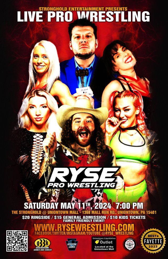 May 11th we return to Uniontown! Tickets are going fast! Get yours now. Rysewrestling.com #wwe #Prowrestling #AEW #NWA #Impactwrestling #Pittsburghevents