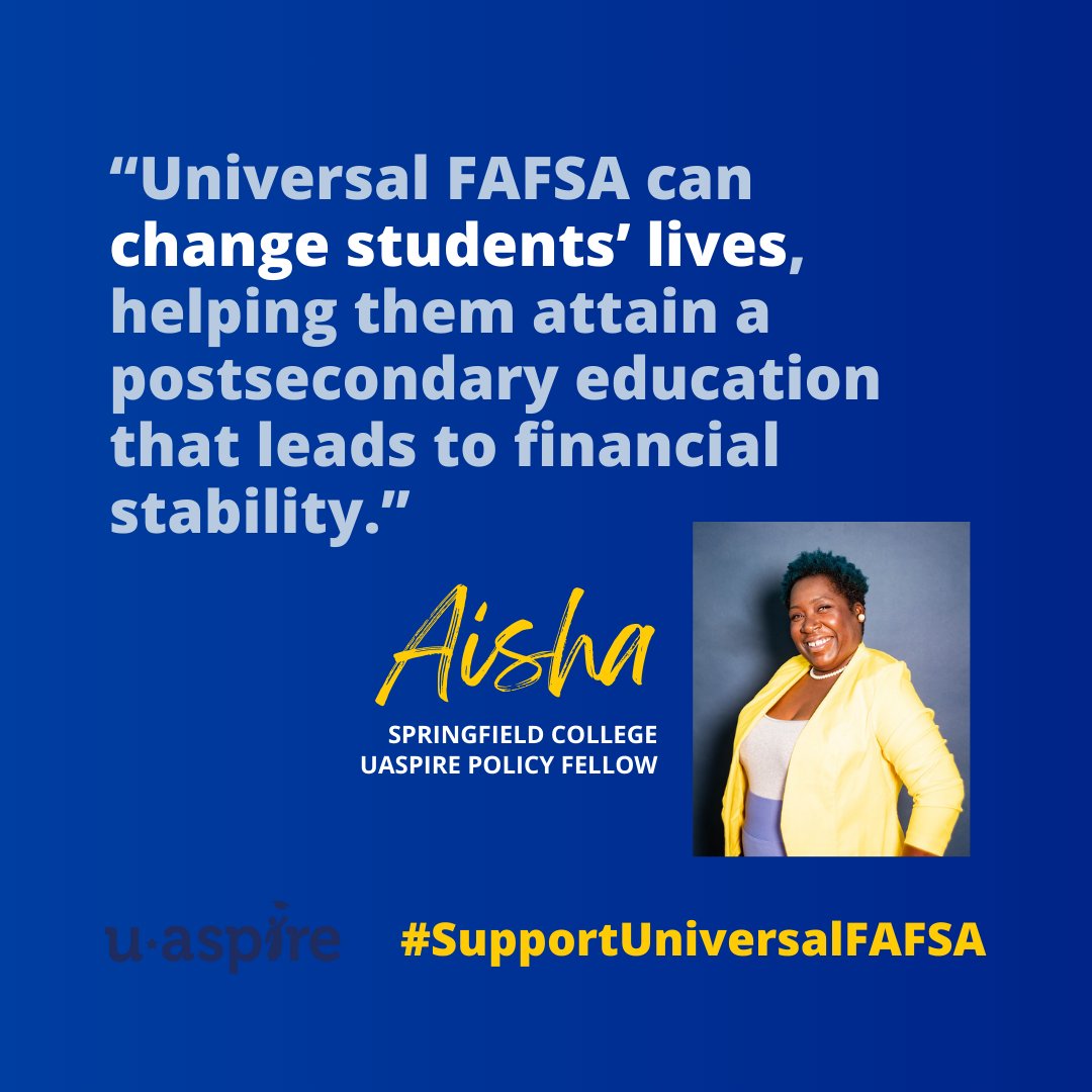 uAspire advises low-income students to find affordable pathways to postsecondary education. FAFSA completion is essential to that process. We are asking the MA & NY legislatures to #SupportUniversalFAFSA and ensure equitable access to financial aid information for students.